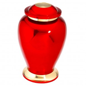 Superior Brass Cremation Ashes Urn  - Adult Size - Captivating Red - Brass Trim